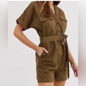 River Island Safari Playsuit Romper In Khaki